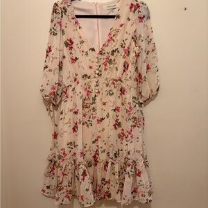 Taylor Cream Floral Dress with Pink and Red Accents
